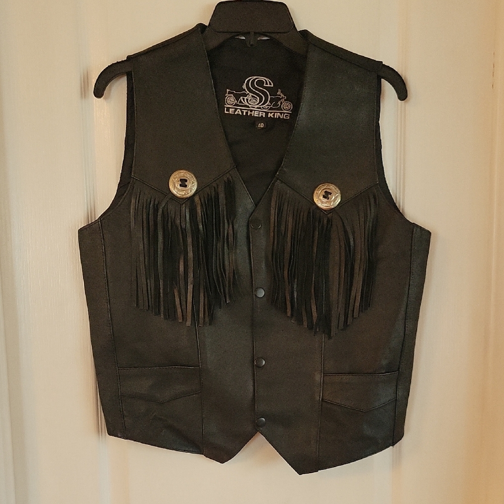 Leather King Black Fringe Vest Size 40 Men's Medium